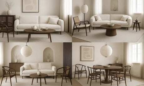 Woonkamer foto van een Japandi interieur/woonstijl