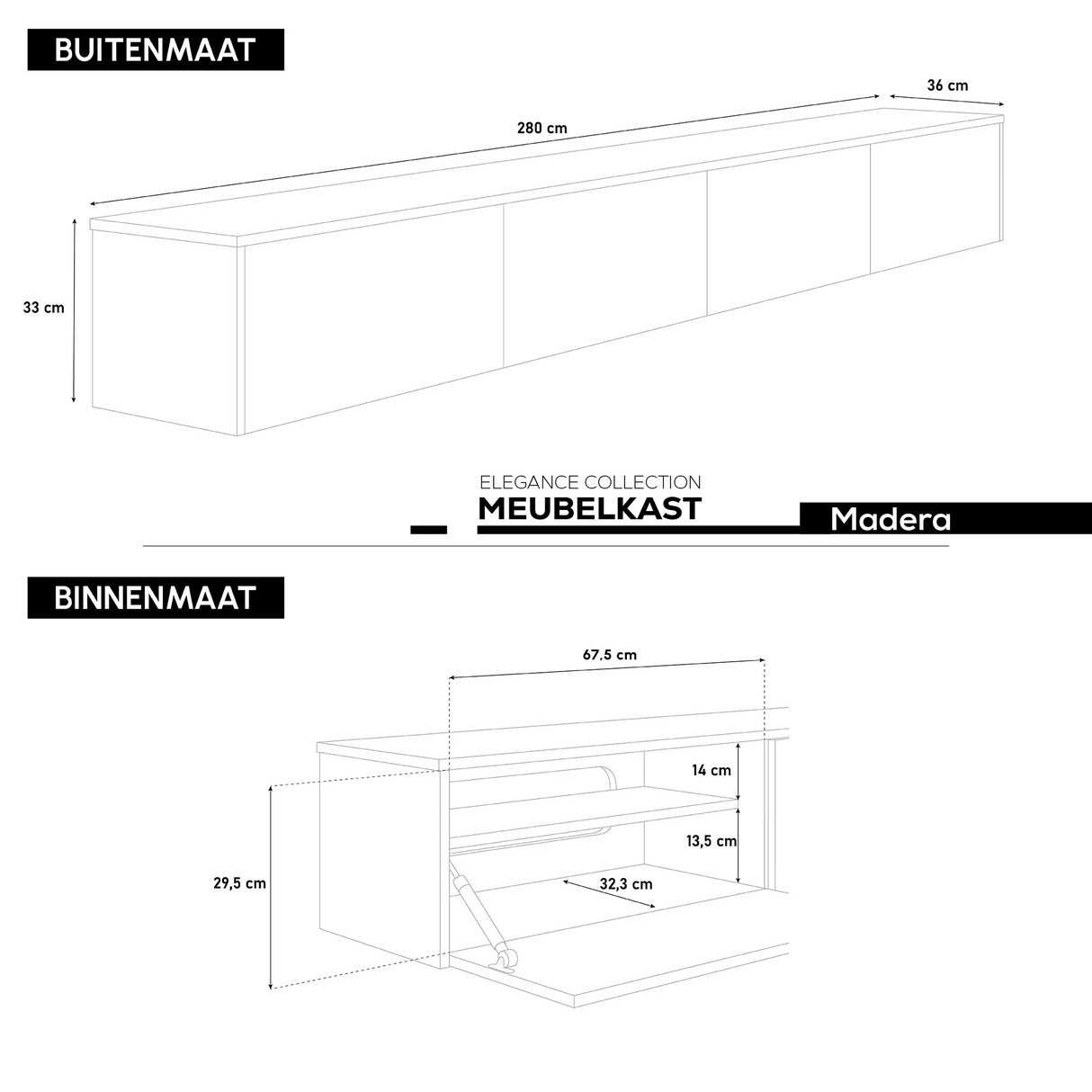 Madera TV-Meubel zwevend beige 280 cm