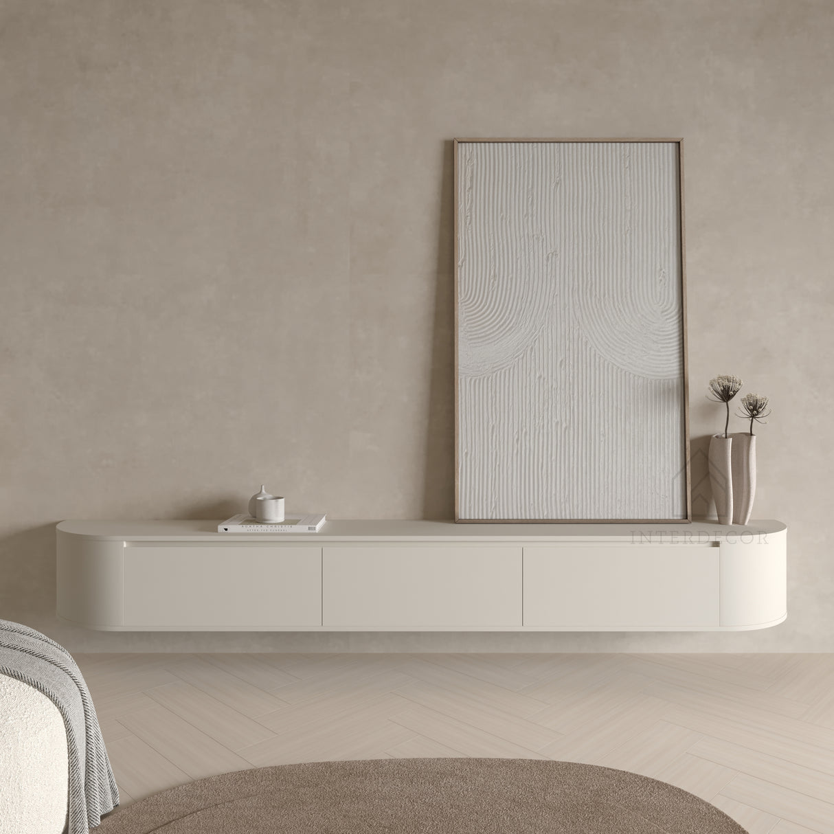 Aura curved TV-Meubel zwevend beige 240 cm