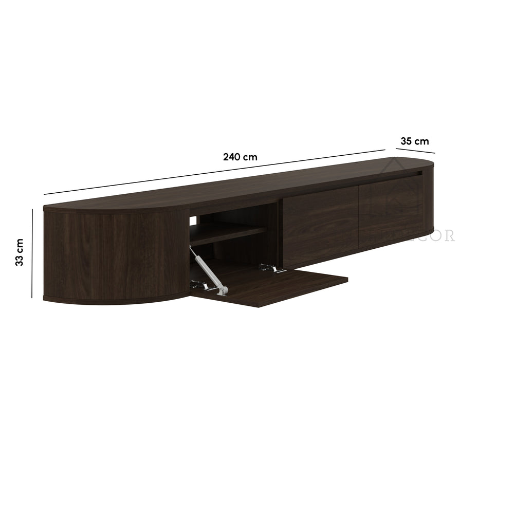 Aura curved TV-Meubel zwevend walnut 240 cm