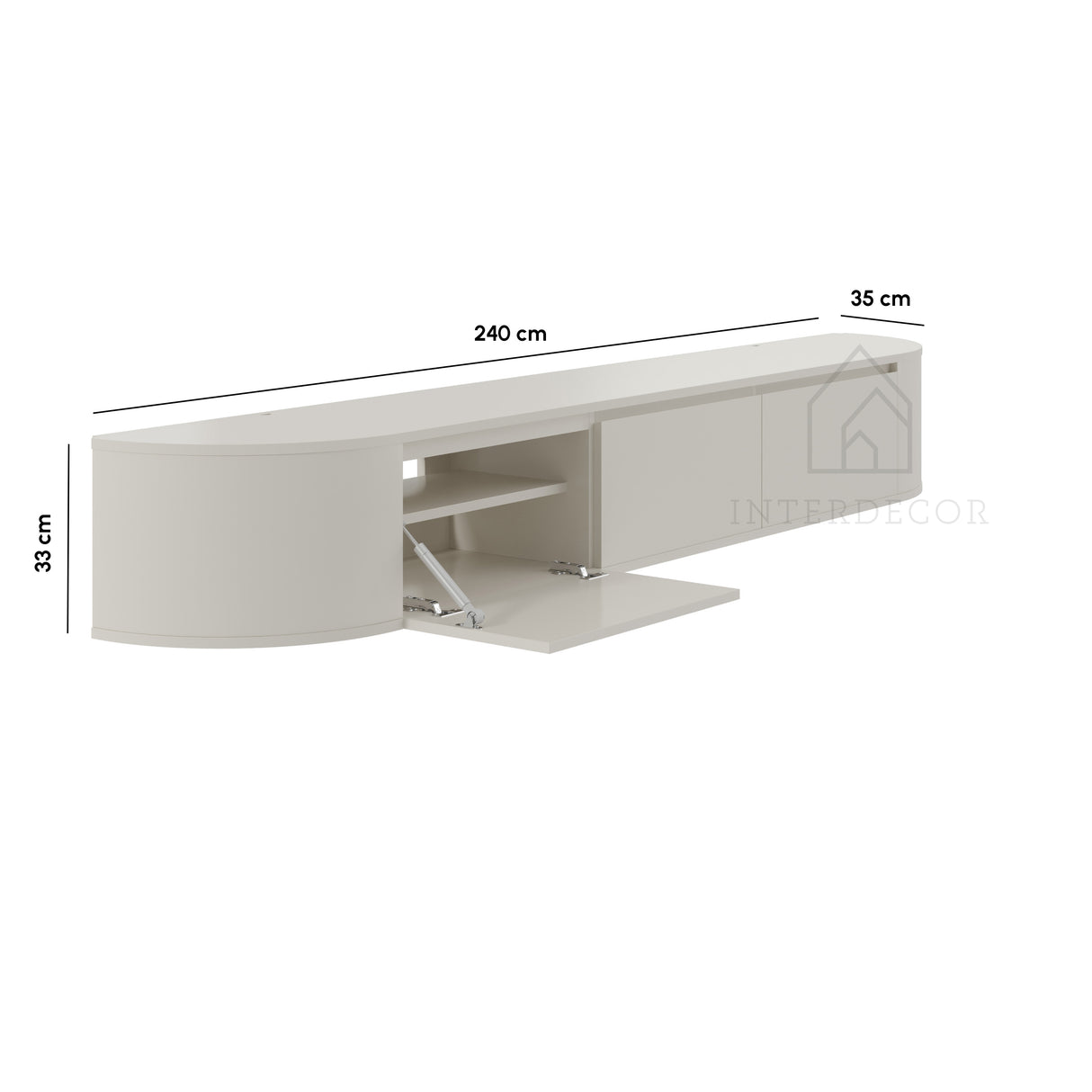 Aura curved TV-Meubel zwevend beige 240 cm