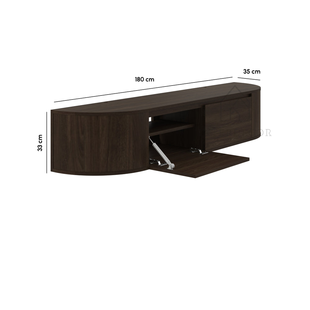 Aura curved TV-Meubel zwevend walnut 180 cm