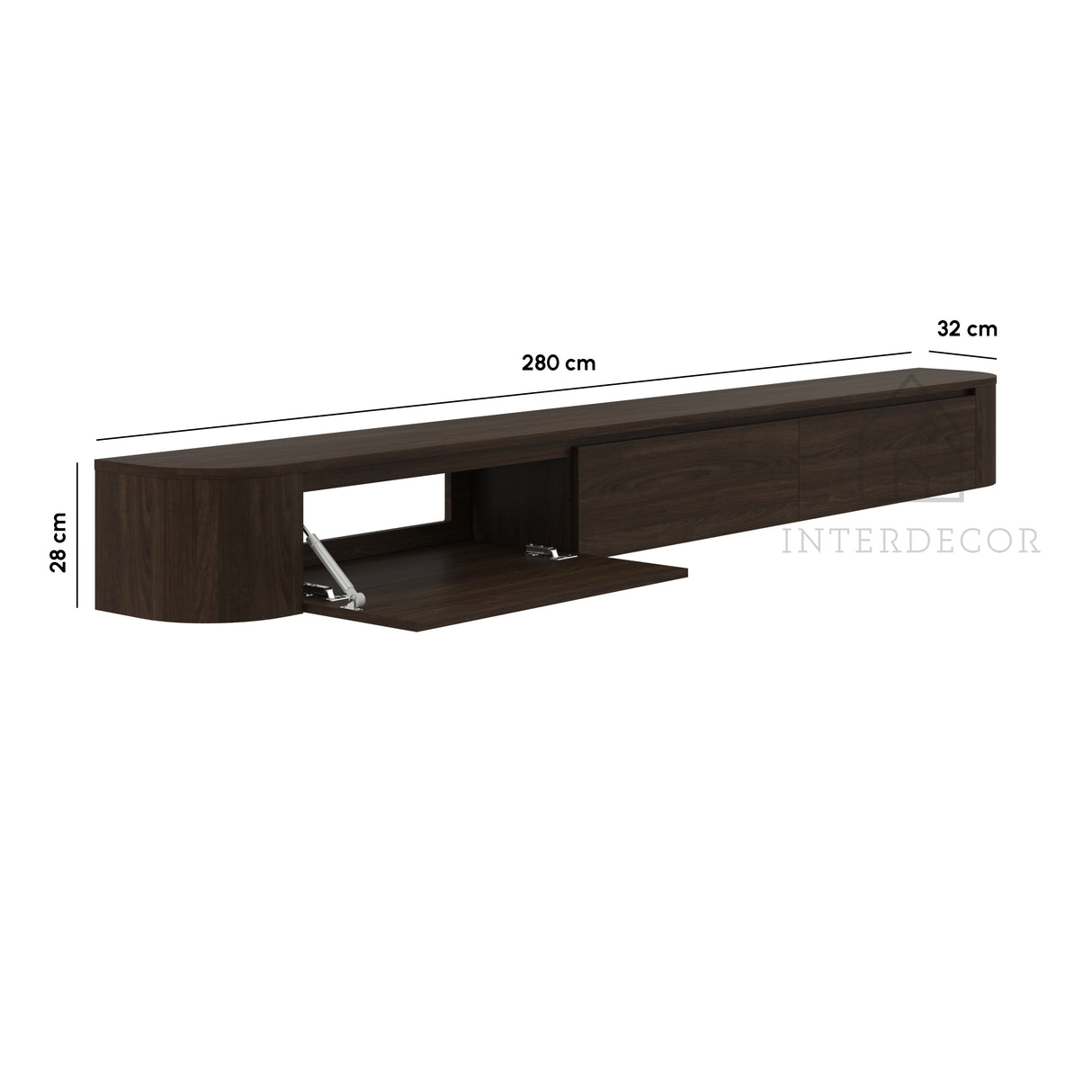 Dulce curved TV-Meubel zwevend walnut 272 cm