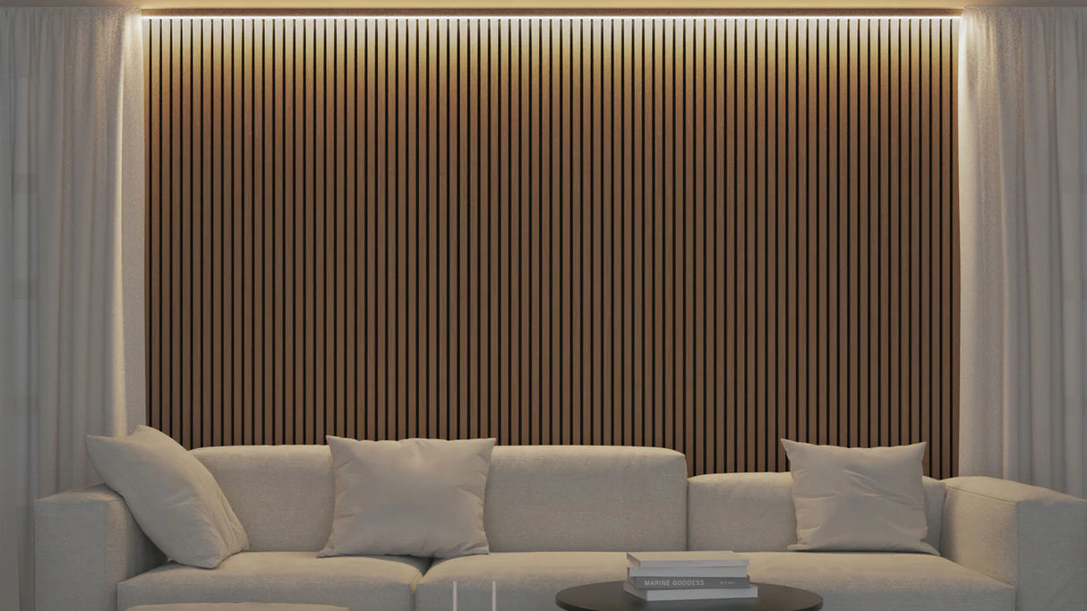 Akupanel - LED afwerkeindlat voor plafond en zijkant - Eiken Mokka 270 cm