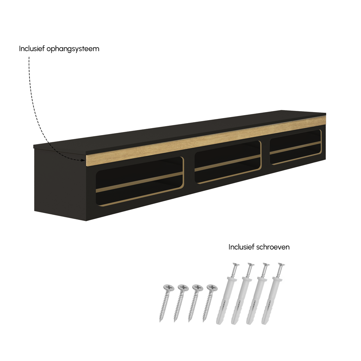 Madera TV-Meubel zwevend zwart 180 cm