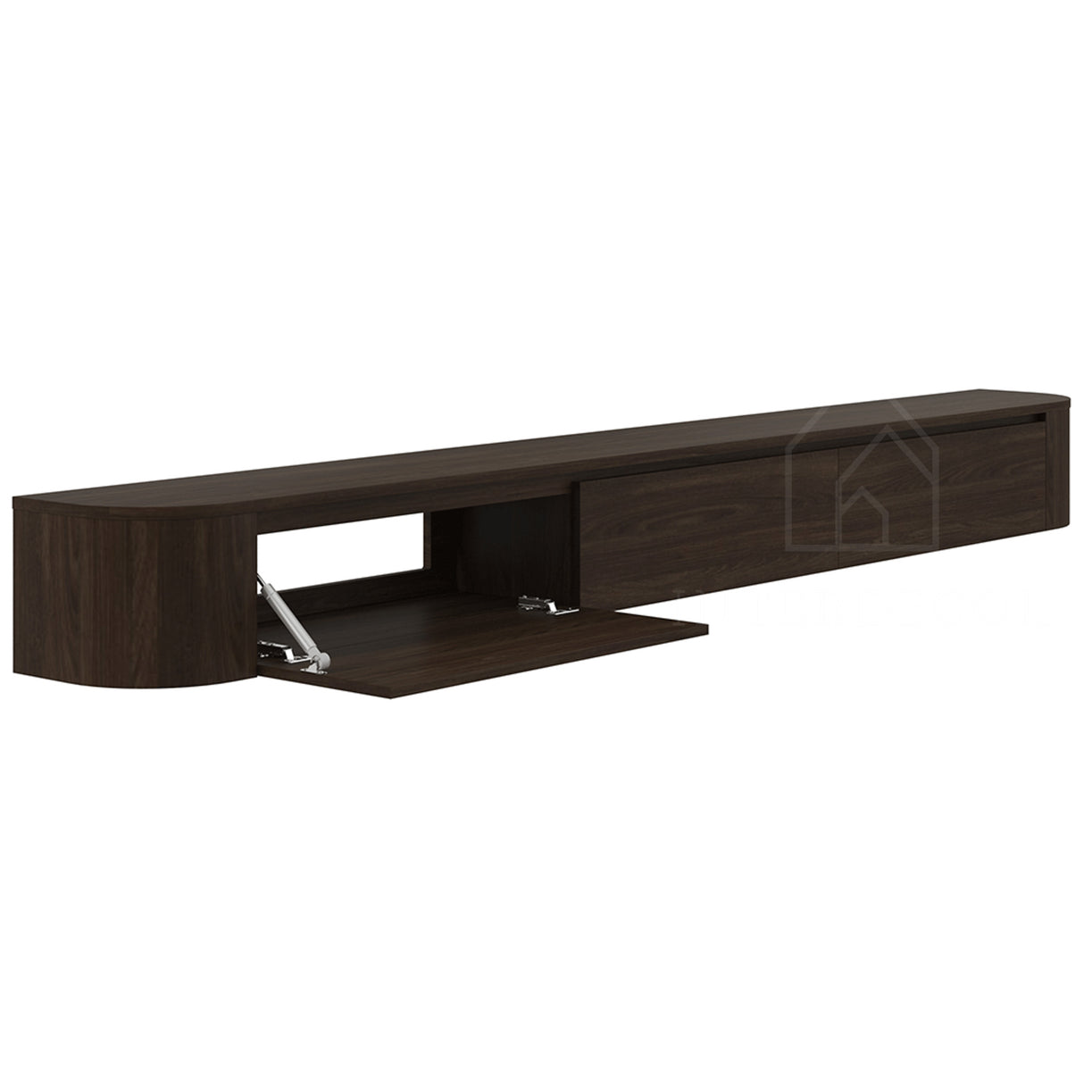 Dulce curved TV-Meubel zwevend walnut 272 cm