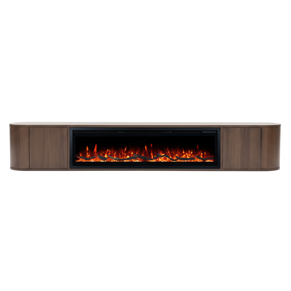 Nova haardmeubel curved zwevend walnut 200 cm