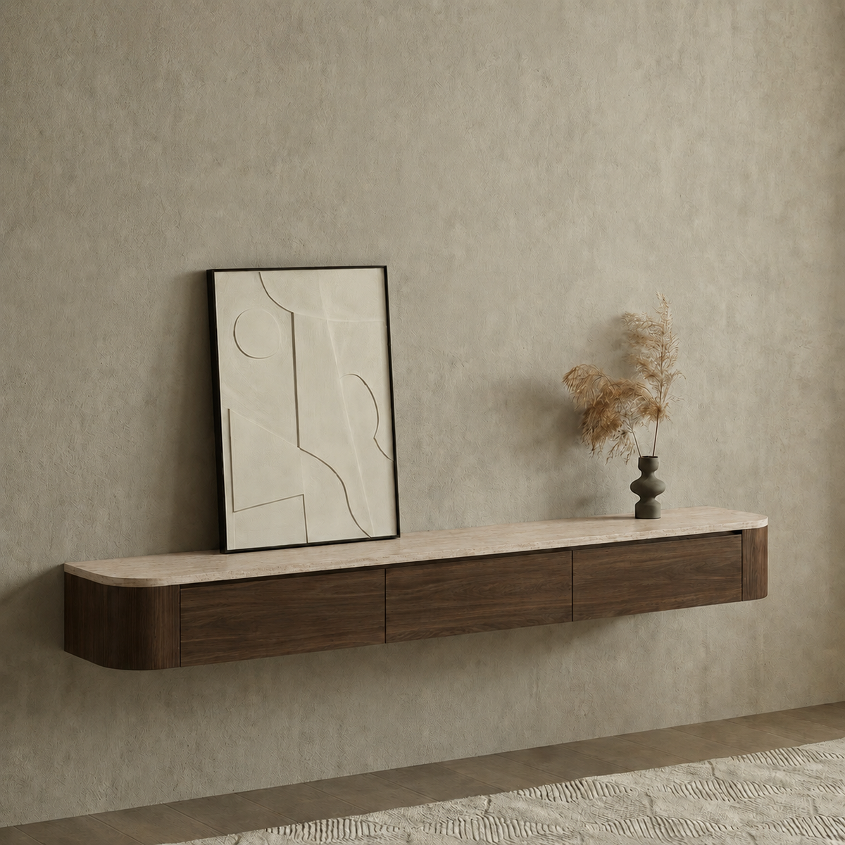 Dulce Japandi Tv-meubel 200 x 32 x 28 cm - Walnoot Travertine