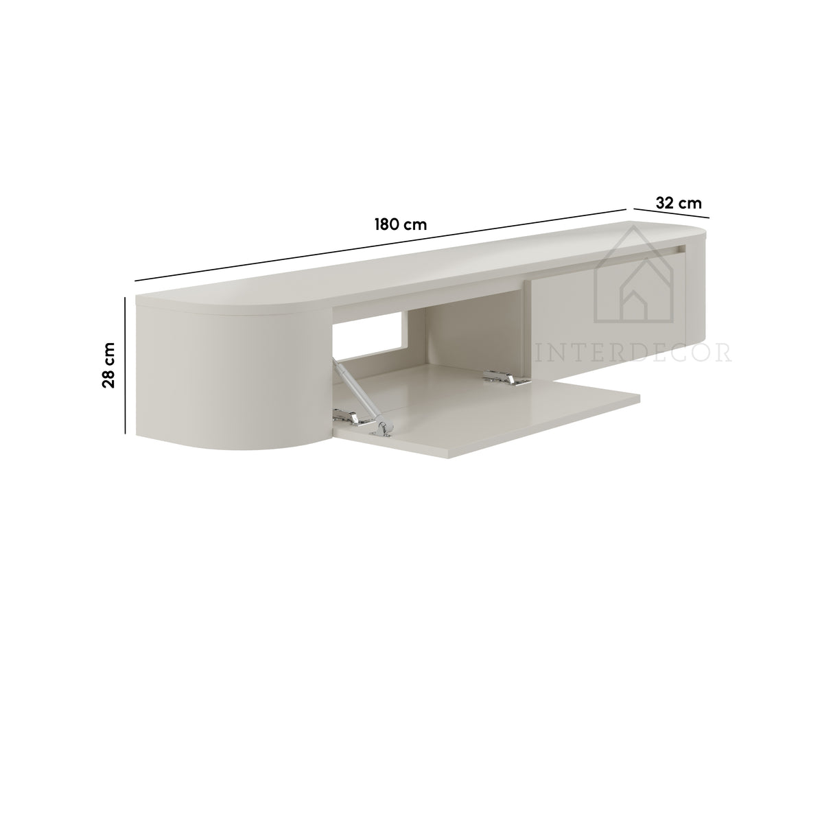 Dulce curved TV-Meubel zwevend beige 280 cm