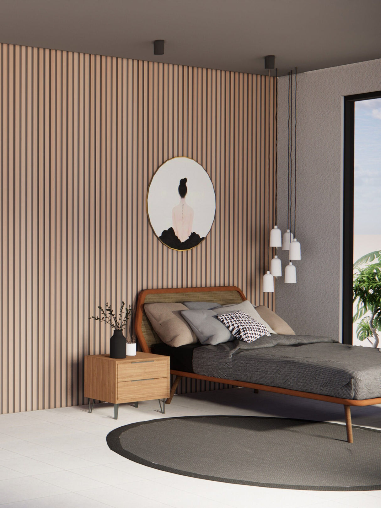 Akoestische panelen  280 x 60 x 2.4 cm - Eiken Naturel Grijs Vilt