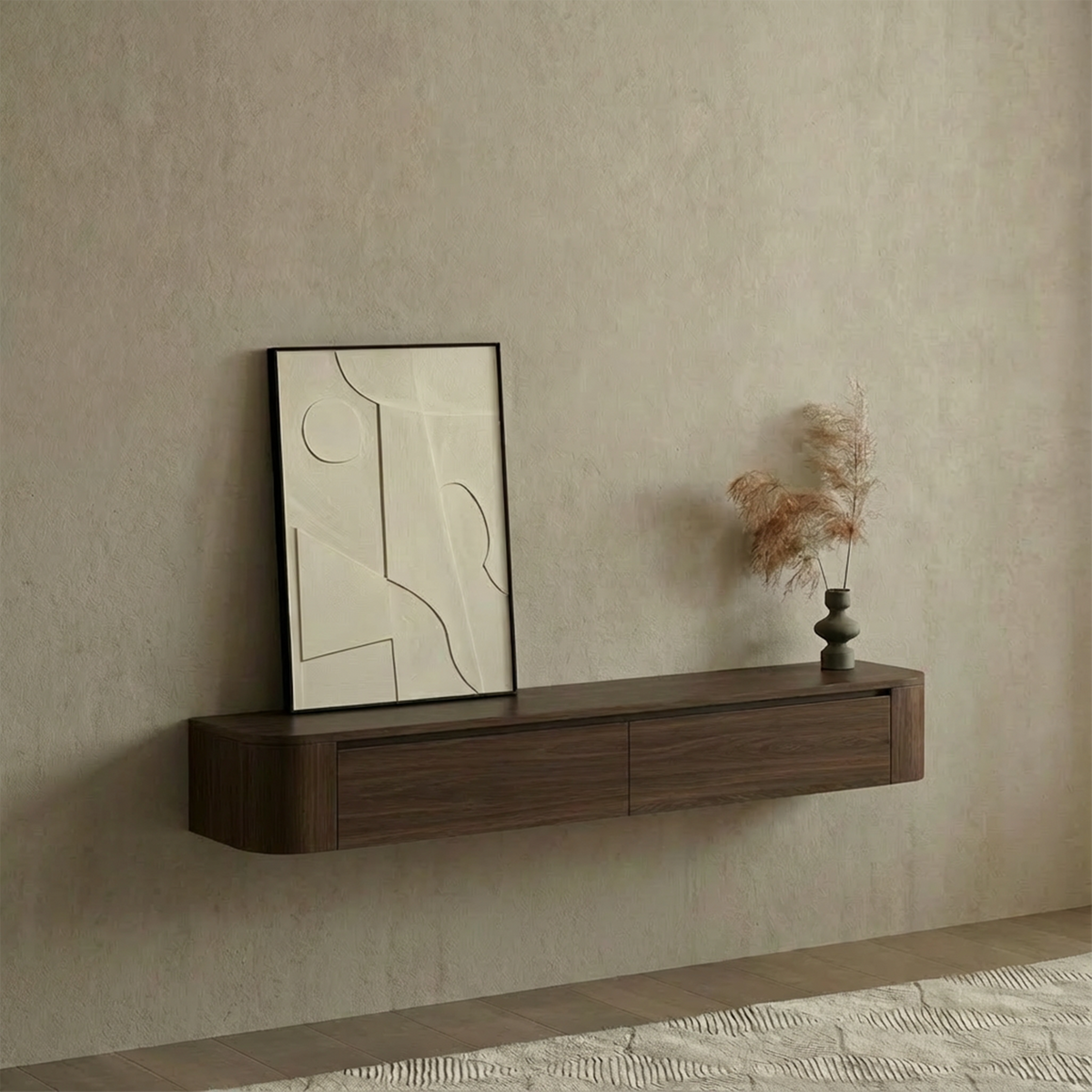 Dulce curved TV-Meubel zwevend walnut 200 cm